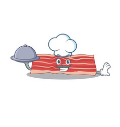 Mascot Design Bacon Chef Serving Food On Tray