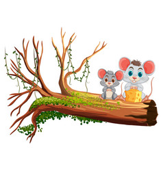 Two Mice Sitting On A Fallen Tree