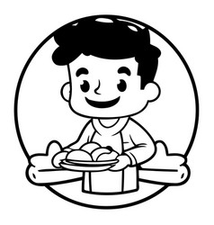 Cute Cartoon Boy Holding A Plate With Food