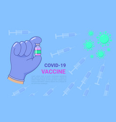 Covid19-19 Vaccine Banner Hand Holding Bottle