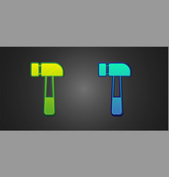 Green And Blue Hammer Icon Isolated On Black