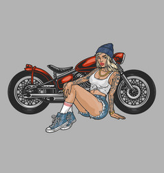 Hot Girl Motorcyclist Sketch Colorful