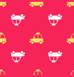 Yellow Pet Car Taxi Icon Isolated Seamless Pattern