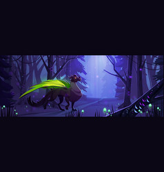 Fantasy Dragon On Path In Magic Forest Background