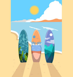 Flat Design Surfboards In The Beach