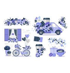 Bicycle Car Flowers Set