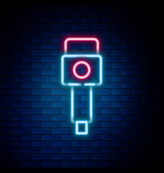 Glowing Neon Line Microphone Icon Isolated On