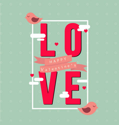 Love In Square Happy Valentines Pink Bird Blue Bac