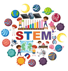 Stem Logo With Kids And Education Objects