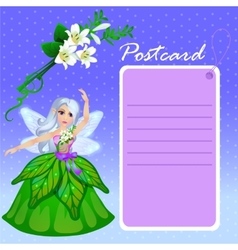 Doll Forest Elf In Green Dress With Purple Card