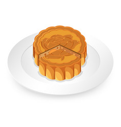 Isolated Mooncake On White Plate