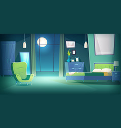 Bedroom Interior At Night With Moonlight Cartoon