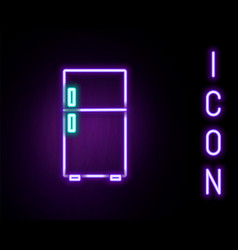 Glowing Neon Line Refrigerator Icon Isolated On