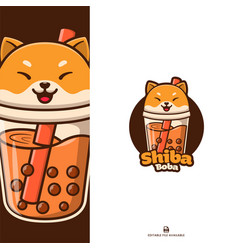 Shiba Boba Cartoon Icon Logo