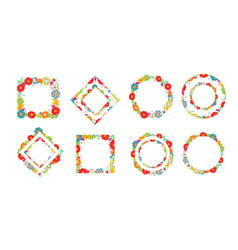 Floral Wreath Set Multicolor Rectangle Round