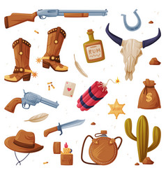 Wild West Objects With Gun Boots Skull Money