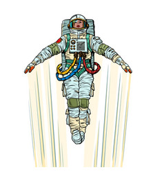 A Female Astronaut Is Flying Upwards At High Speed