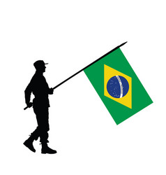 Brazil Patriot Soldier With Flag Silhouette