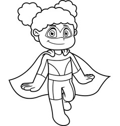 Outlined Smiling Girl Superhero Cartoon Character