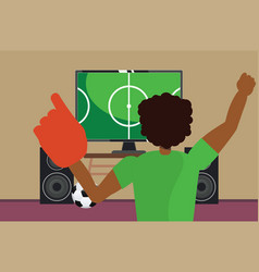 Afro American Soccer Fan Watch Tv