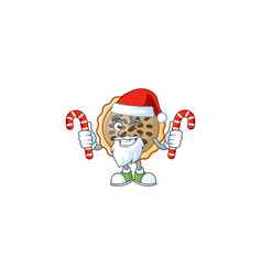 Pecan Pie Mascot With Santa Bring Candy On White