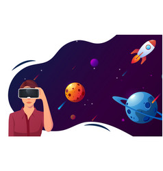 Woman Wearing Vr Headset With Space An View