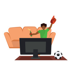 Afro American Soccer Fan Watch Tv