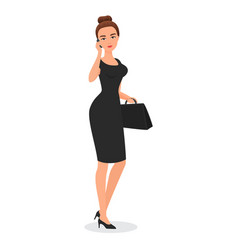 Elegant Business Lady In Black Dress Walking