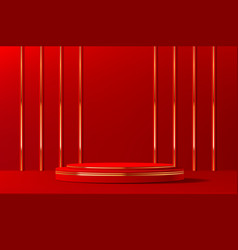 Luxury Red Chinese Podium Stage With Gold Lines