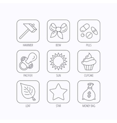 Money Bag Star And Bow Icons Leaf Pacifier