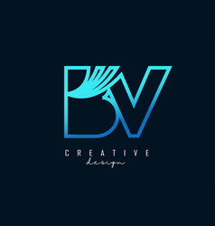 Outline Blue Letters Bv B V Logo With Leading