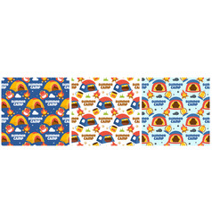 Set Of Summer Camp Seamless Pattern Design Of