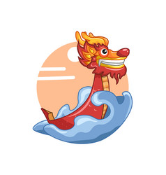 Cute Dragon Float On The Wave Cartoon