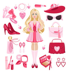 Pink Barbie Set Doll Accessories And Clothing