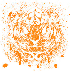 Tiger Head Face Stencil On Splashes Of Orange