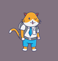 Cute Cat Student Wink Cartoon Animal Student