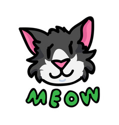 Cute Tuxedo Cat Face With Meow Text Clipart Hand