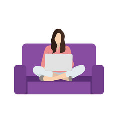 Woman With Laptop On Sofa