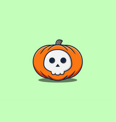 Cute Mascot Cartoon Scary Pumpkin Halloween Skull