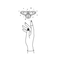 Magic Hands With Night Moth Outline Esoteric