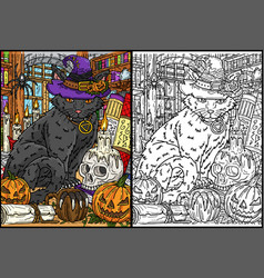 Halloween Cat With Hat Coloring Page