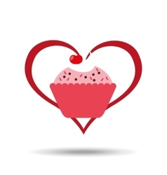 Heart Cartoon Sweet Cup Cake Pink Chips And Cherry