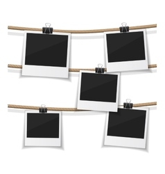 Set of polaroid photo hanged on rope Royalty Free Vector