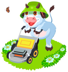 Cow Bull Mowing Grass Lawn Funny Animal Symbol