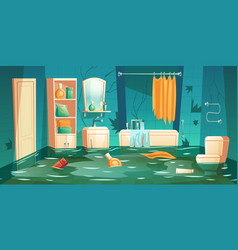 Bathroom Flooded Interior Cartoon Insurance