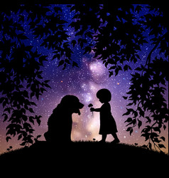 Girl And Dog At Night Baby And Pet Silhouette