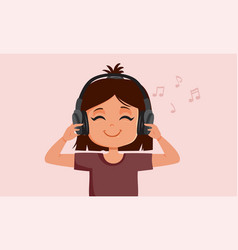 Little Girl Listening To Music On Her Headphones