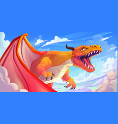 Magic Fantasy Dragon Flying In Sky Cartoon