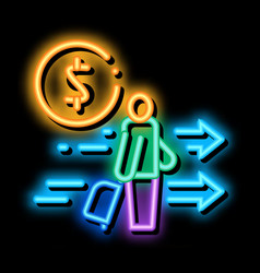 Man With Suitcase With Money Neon Glow Icon