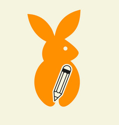 Rabbit Pencil Logo Negative Space Concept